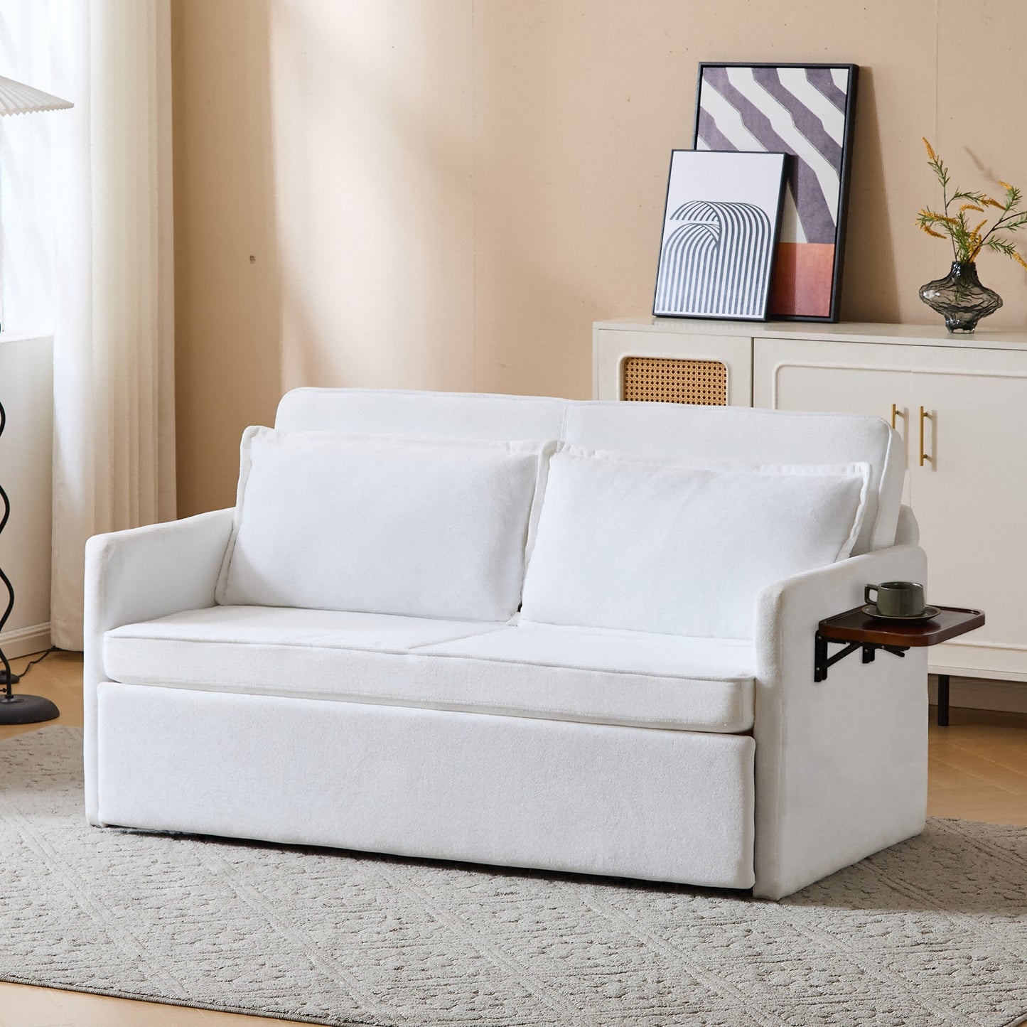 Adult Sleeper Chair Bed, 3-in-1 Convertible Sofa Chair Bed Pull-out Sofa Bed, Convenient Folding Tray Table With USB And Type-C Charging Ports Modern Loveseat For Living Room
