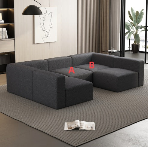 Modular Sectional Sofa Sleeper Couch, Sectional Sofa With Chaise And Ottoman, Convertible U Shaped Modular Sofa Set. Compressed Sponge, Dark Grey