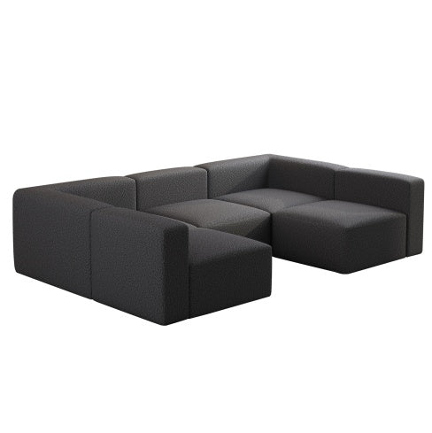 Modular Sectional Sofa Sleeper Couch, Sectional Sofa With Chaise And Ottoman, Convertible U Shaped Modular Sofa Set. Compressed Sponge, Dark Grey