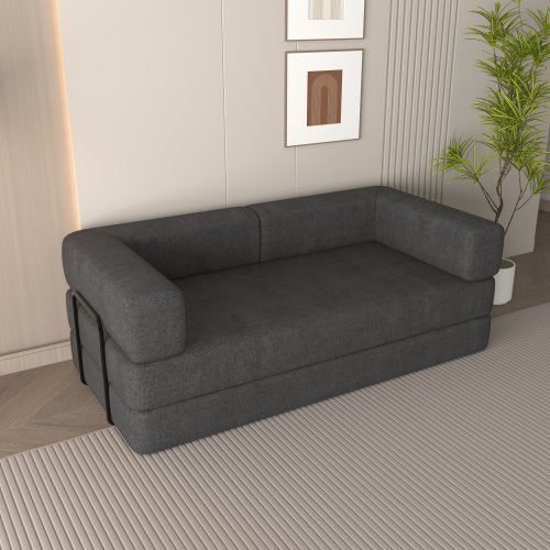 Convertible Sleeper Sofa Bed With Cylindrical Pillow, Corduroy Folding Mattress Couch With Fixed-Shape Frame, Floor Sofa Lounge Couch For Living Room Bedroom Lounge Studio Orange Red