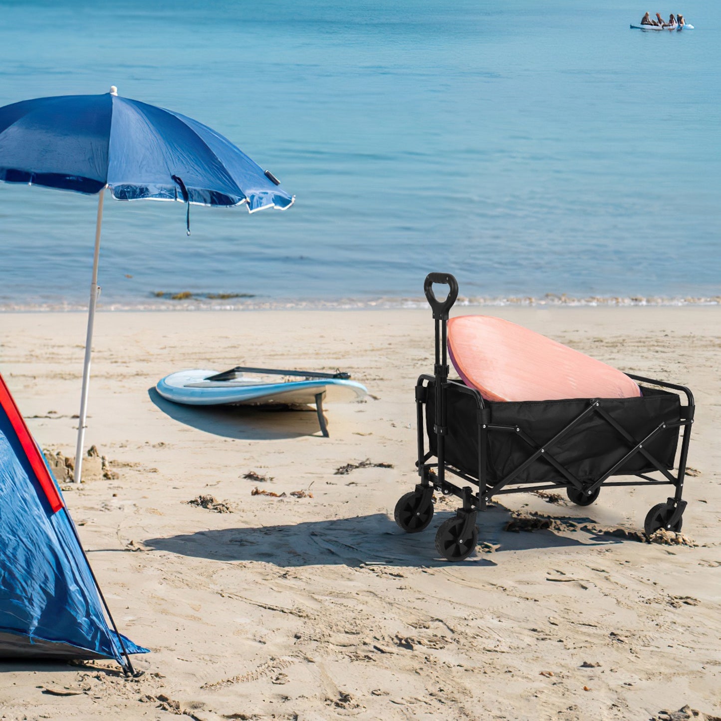 26.4Gal Collapsible Folding Wagon Cart With Adjustable Handle 220LBS Load Capacity Heavy Duty Foldable Utility Outdoor Wagon For Camping Shopping Garden
