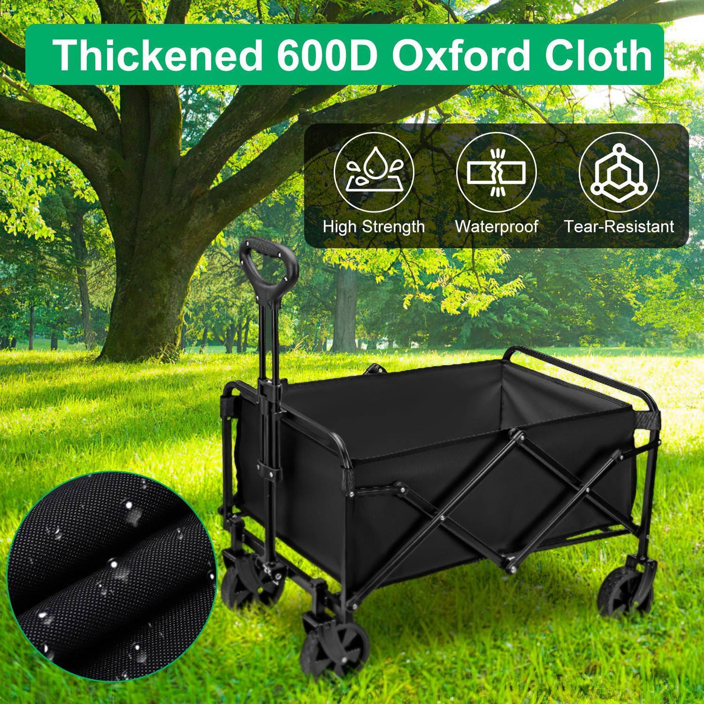 26.4Gal Collapsible Folding Wagon Cart With Adjustable Handle 220LBS Load Capacity Heavy Duty Foldable Utility Outdoor Wagon For Camping Shopping Garden