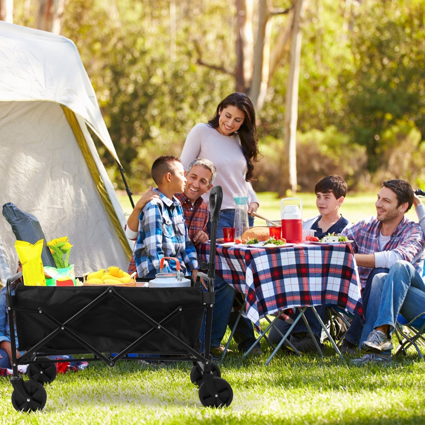 26.4Gal Collapsible Folding Wagon Cart With Adjustable Handle 220LBS Load Capacity Heavy Duty Foldable Utility Outdoor Wagon For Camping Shopping Garden