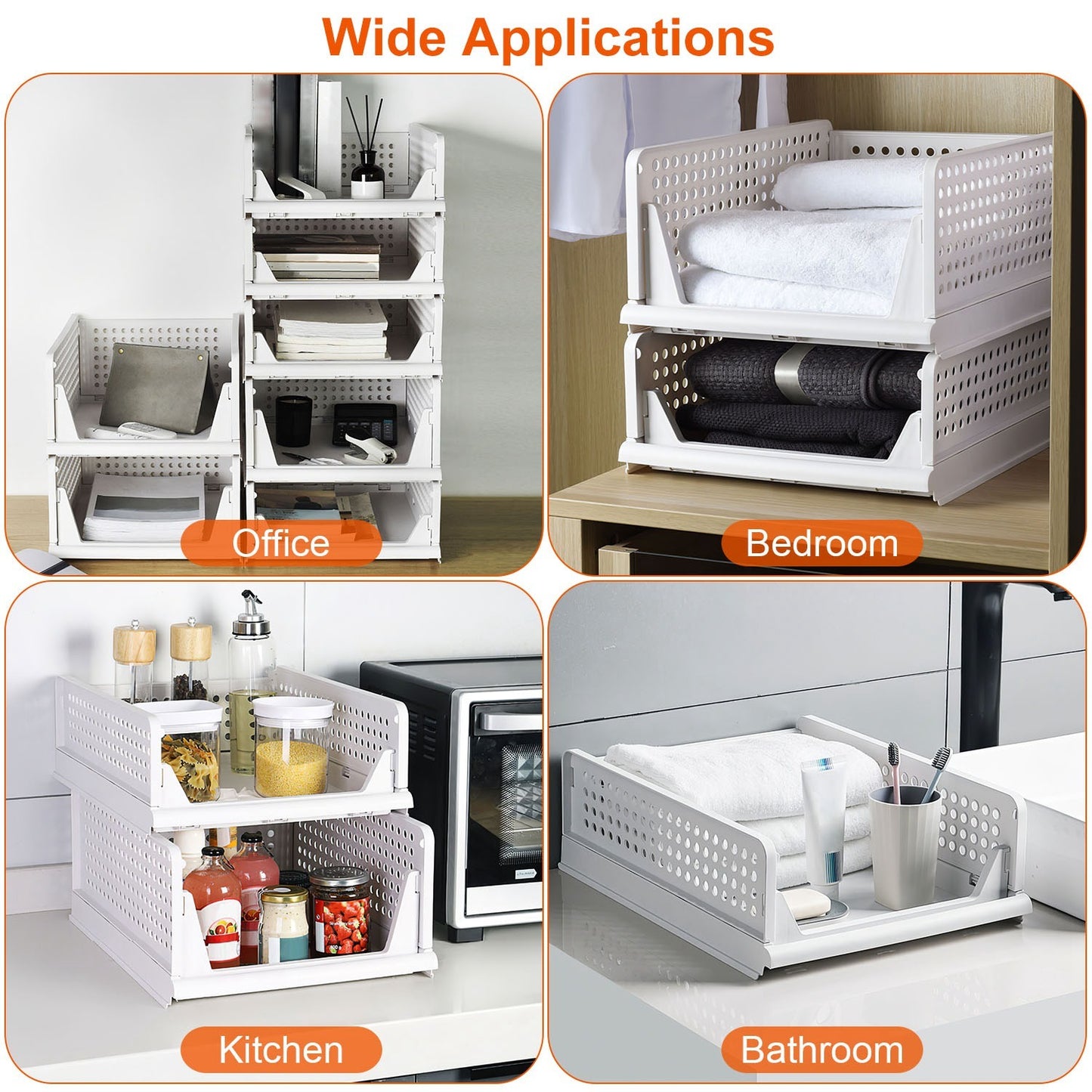 4 Packs Plastic Storage Box With Slide Rail Stackable  For Living Room Bedroom Wardrobe Fedex Shipping