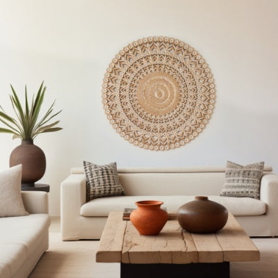 Wooden Floral Hand Carved Mandala Round Wall Decor-48