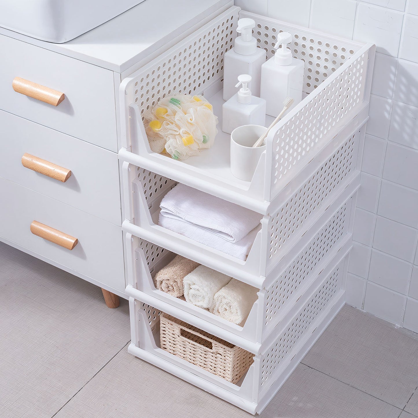 4 Packs Plastic Storage Box With Slide Rail Stackable  For Living Room Bedroom Wardrobe Fedex Shipping