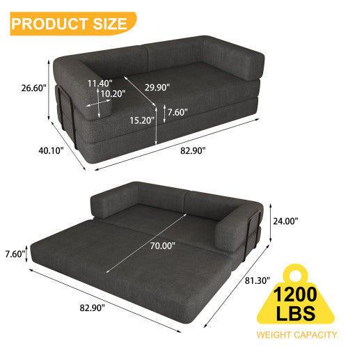 Convertible Sleeper Sofa Bed With Cylindrical Pillow, Corduroy Folding Mattress Couch With Fixed-Shape Frame, Floor Sofa Lounge Couch For Living Room Bedroom Lounge Studio Orange Red