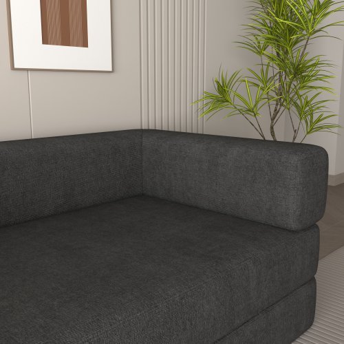 Convertible Sleeper Sofa Bed With Cylindrical Pillow, Corduroy Folding Mattress Couch With Fixed-Shape Frame, Floor Sofa Lounge Couch For Living Room Bedroom Lounge Studio Orange Red