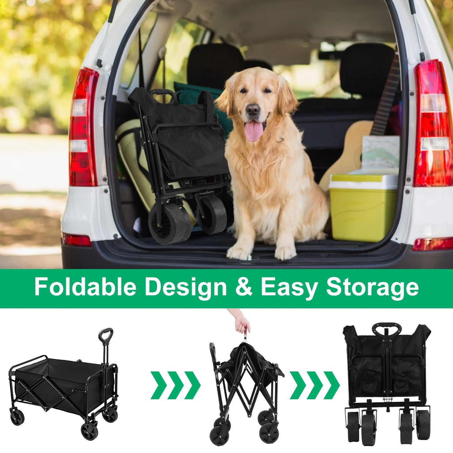 26.4Gal Collapsible Folding Wagon Cart With Adjustable Handle 220LBS Load Capacity Heavy Duty Foldable Utility Outdoor Wagon For Camping Shopping Garden