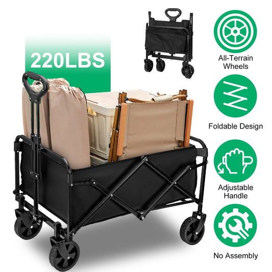 26.4Gal Collapsible Folding Wagon Cart With Adjustable Handle 220LBS Load Capacity Heavy Duty Foldable Utility Outdoor Wagon For Camping Shopping Garden
