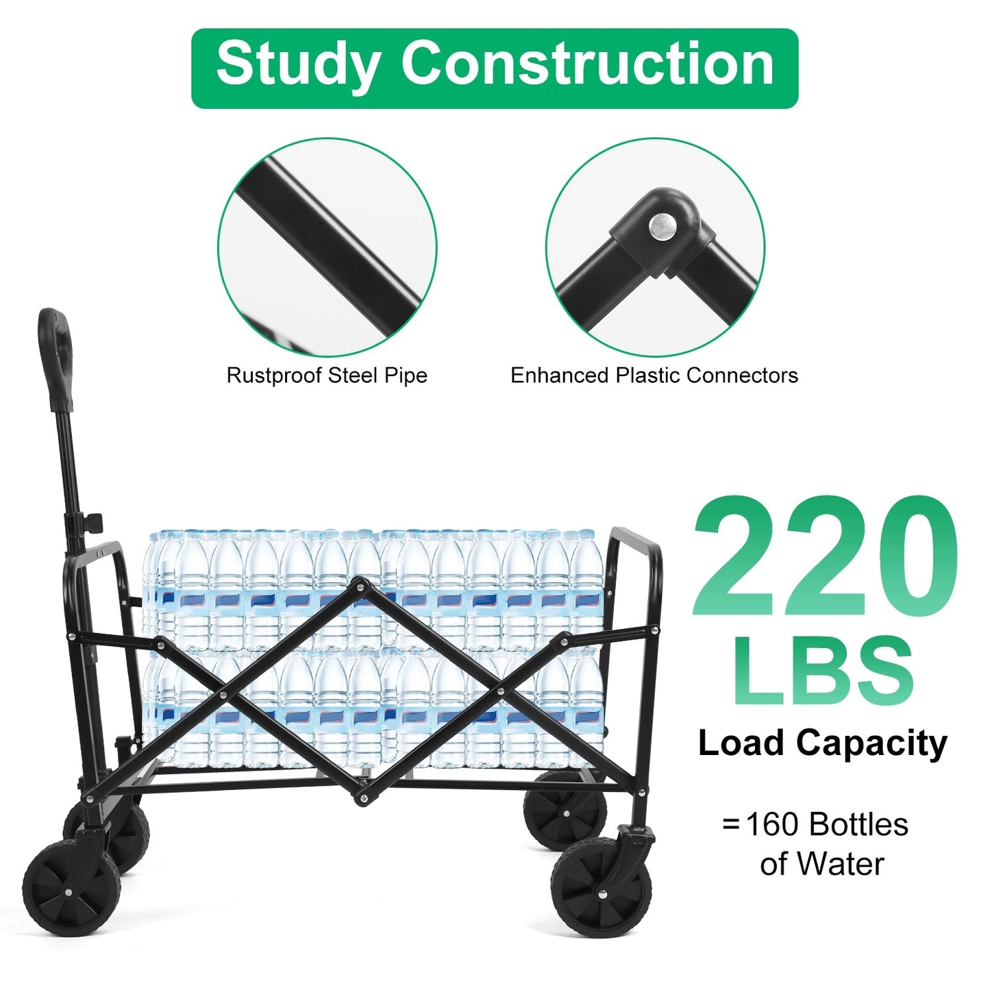26.4Gal Collapsible Folding Wagon Cart With Adjustable Handle 220LBS Load Capacity Heavy Duty Foldable Utility Outdoor Wagon For Camping Shopping Garden