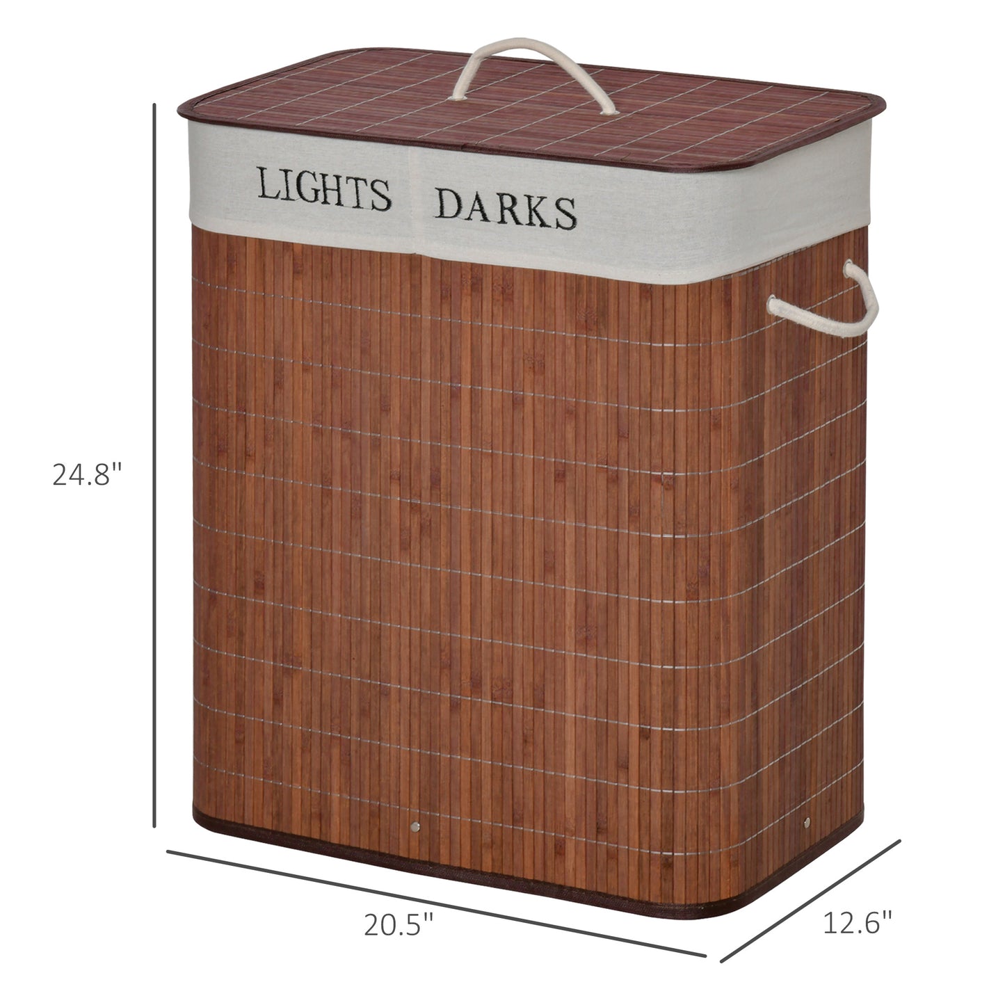 Bamboo Laundry Basket With Lid And String Handles, Collapsible Laundry Hamper With 2 Removable Bags